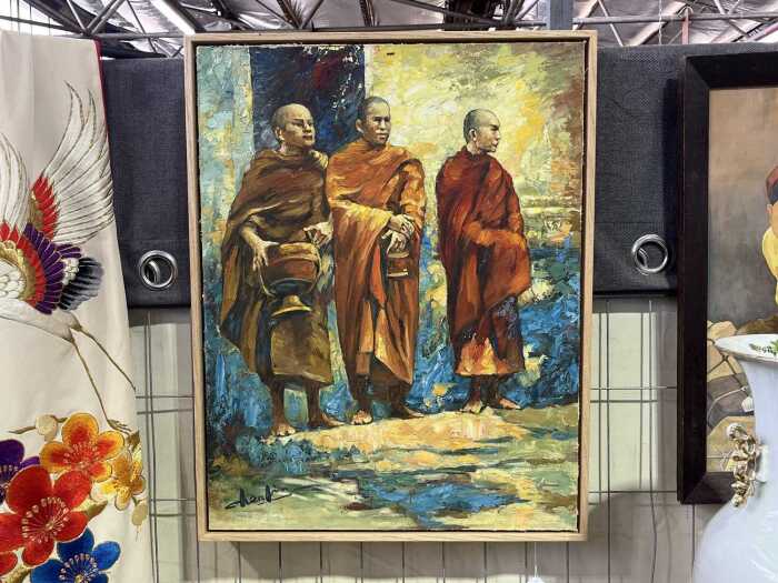 Chen Lin (China, Laos), three Buddhist monks. Oil painting on canvas