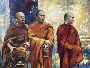 Chen Lin (China, Laos), three Buddhist monks. Oil painting on canvas - 2