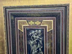 Persian etched copper panel surrounded by Khatam lacquered marquetry - 2