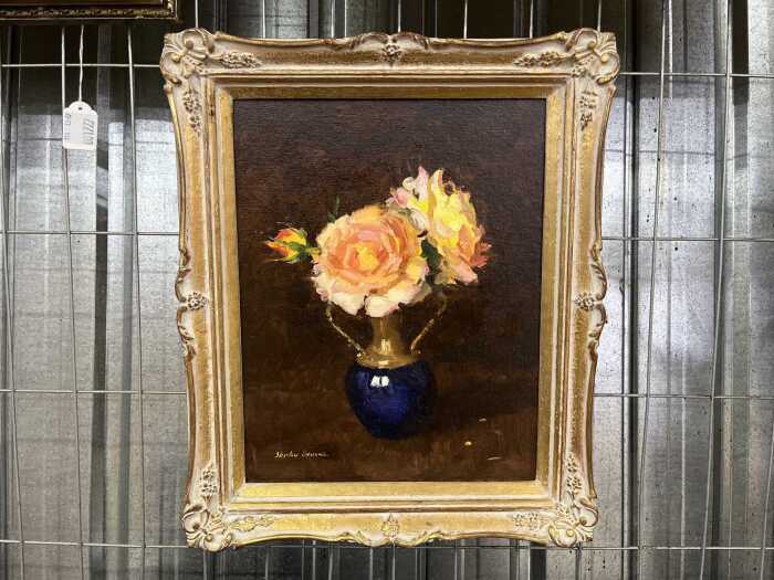 Shirley Bourne (1924-2006), Flowers in French Vase. Oil painting on board