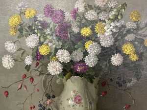 Lidia Datsenko (1948-), still life with flowers and pomegranate. Oil painting on linen - 2