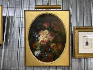 Artist unknown, floral still life. Oil painting on board.