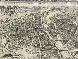 After Melchior Tavernier, Le plan de la ville, cit&eacute;, universit&eacute;, fauxbourgs de Paris, c. 1630. Reproduction print on paper - 2