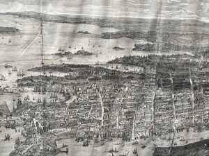 Antique etching on paper of a bird's eye view of Sydney, New South Wales c. 1884 - 2