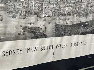 Antique etching on paper of a bird's eye view of Sydney, New South Wales c. 1884 - 3
