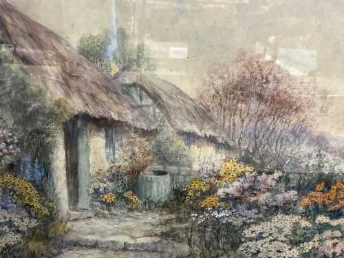 Layton Forbes (1861-1939), cottage garden. Antique watercolour painting on paper