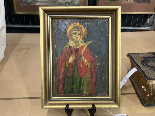 Antique Greek icon of a Saint Paraskeva. Egg tempera on timber panel