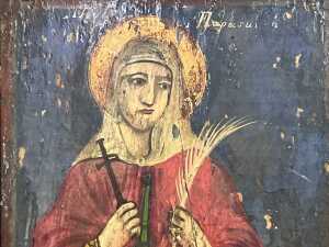Antique Greek icon of a Saint Paraskeva. Egg tempera on timber panel - 2