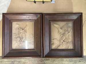 Artist unknown (Austria/Tyrol), pair of 19th century framed carved limewood bas-relief panels