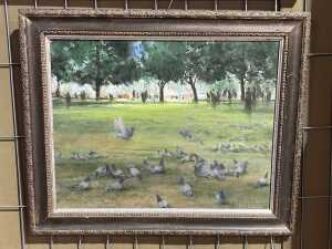 Ronald Clayton Skate (1913-1991), Pigeons in Park, Adelaide. Oil painting on board - 2