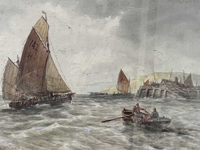 John Wilton Adcock (1863-1930), seascape. Antique watercolour painting on paper