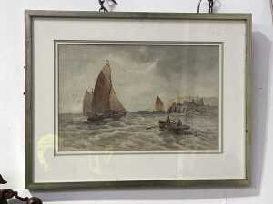 John Wilton Adcock (1863-1930), seascape. Antique watercolour painting on paper - 2