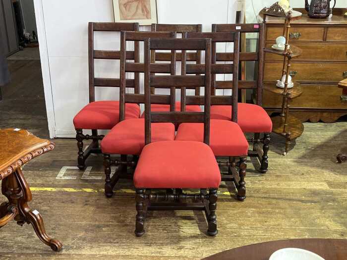 Set of six 19th century walnut ladderback dining chairs