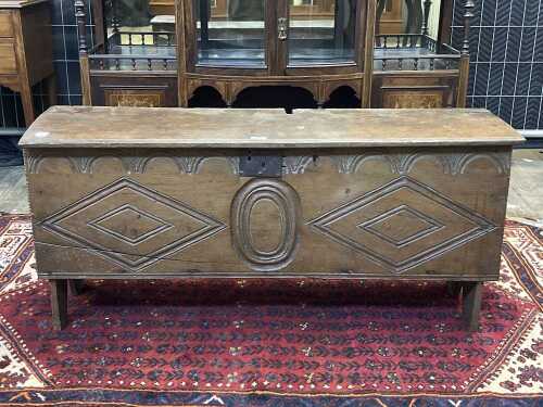 16th/17th century oak six-plank coffer
