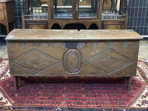 16th/17th century oak six-plank coffer