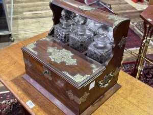 Antique oak tantalus with metal bindings and handles - 2
