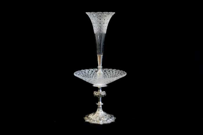 Victorian cut crystal and silver plated single trumpet epergne