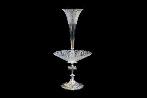 Victorian cut crystal and silver plated single trumpet epergne