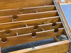 Antique oak desktop stationery compendium with brass fittings - 3