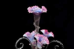Victorian four trumpet, three basket glass epergne - 3