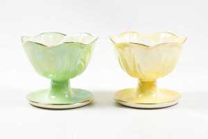 Set of six antique Maling lustre ceramic floral form dessert bowls - 2