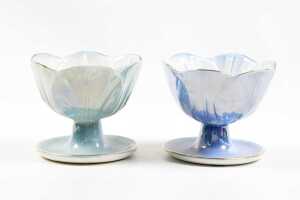 Set of six antique Maling lustre ceramic floral form dessert bowls - 3