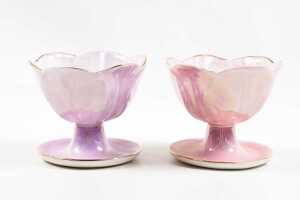 Set of six antique Maling lustre ceramic floral form dessert bowls - 4