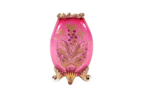 Late Victorian cut cranberry glass vase
