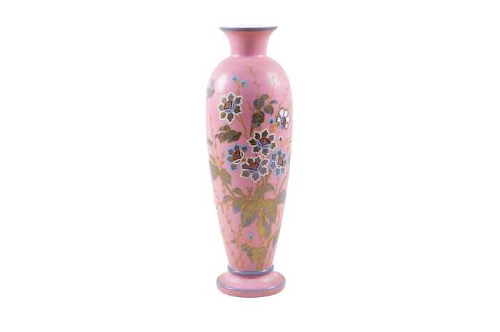Antique glass vase, with hand-painted and gilded floral decoration