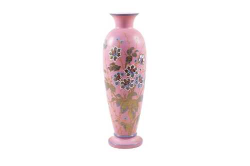 Antique glass vase, with hand-painted and gilded floral decoration