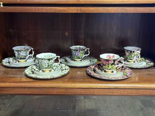 Five Royal Albert 'Provincial Flowers' porcelain duo and side plate sets