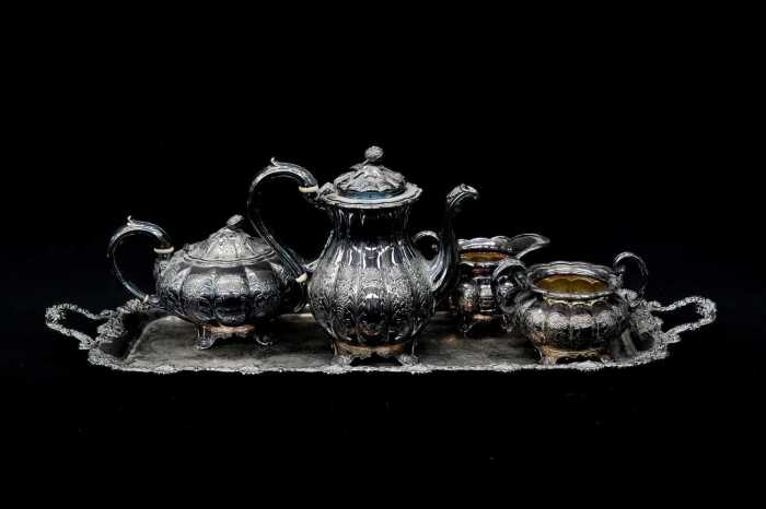 Antique silver plated tea service and tray