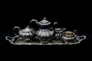 Antique silver plated tea service and tray