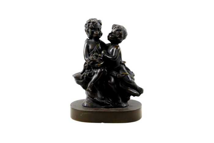 After Auguste Moreau, bronze sculpture of two cherubs
