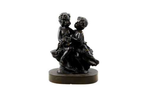 After Auguste Moreau, bronze sculpture of two cherubs