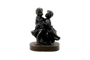 After Auguste Moreau, bronze sculpture of two cherubs