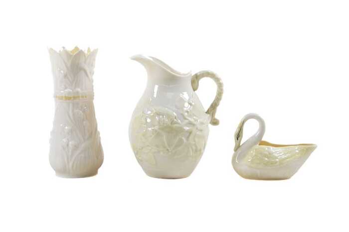 Three Belleek porcelain pieces