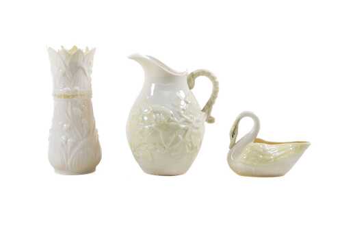 Three Belleek porcelain pieces