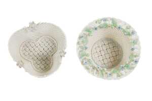 Two Belleek porcelain round rod baskets with applied flowers - 2
