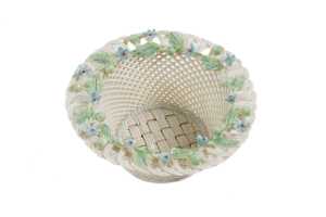 Two Belleek porcelain round rod baskets with applied flowers - 3