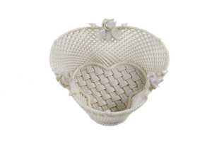 Two Belleek porcelain round rod baskets with applied flowers - 4