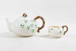 Belleek 'Shamrock ware' porcelain tea setting for four - 3