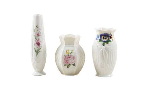 Three Belleek porcelain vases