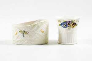 Four Belleek porcelain vases with a Belleek reference book - 2
