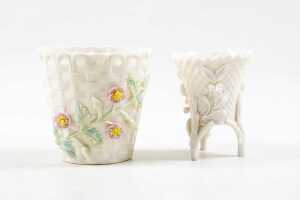 Four Belleek porcelain vases with a Belleek reference book - 3