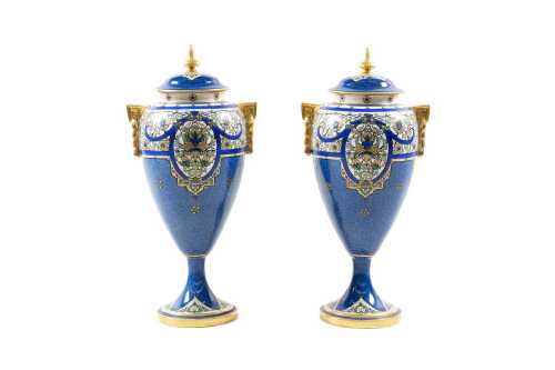 Pair of antique Royal Worcester porcelain urns, 1920