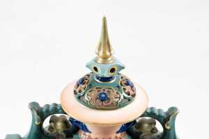 Pair of Edwardian Royal Worcester Hadley Ware porcelain urns decorated by C.V. White - 3