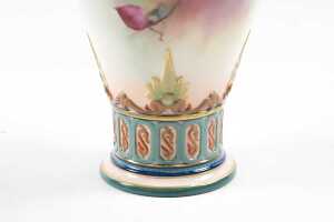 Pair of Edwardian Royal Worcester Hadley Ware porcelain urns decorated by C.V. White - 4