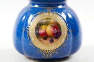 Royal Worcester porcelain vase with hand painted fruit to cartouche - 2
