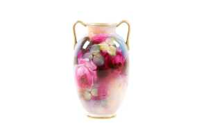 Antique Royal Doulton twin handled porcelain vase decorated by C.V. White